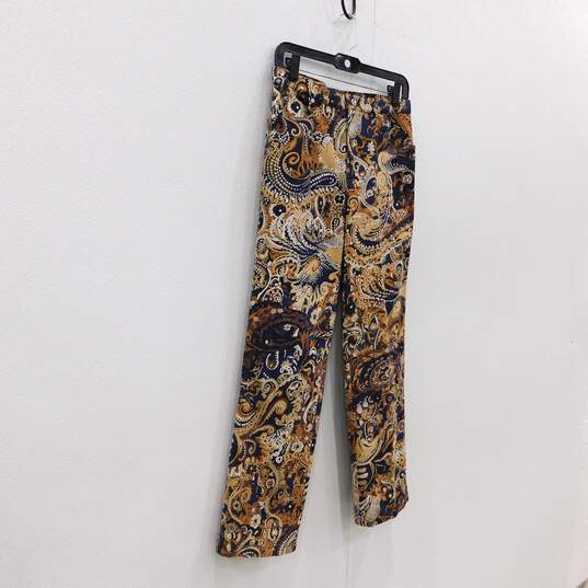 Escada Paisley Brown Printed Denim Straight Leg Women's Pants Size 38 with COA image number 3