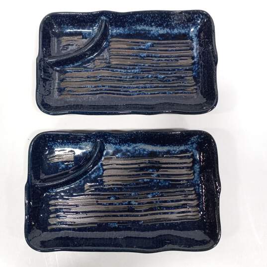 2PC Japanese Sushi Colbal Blue Ceramic Plate Bundle image number 1