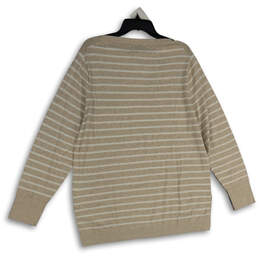 Womens Tan White Striped Crew Neck Long Sleeve Pullover Sweater Size XXL alternative image