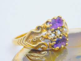 Vintage 14K Yellow Gold Amethyst Seed Pearl Ring 3.5g alternative image