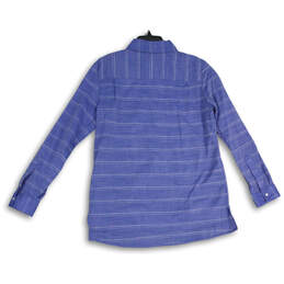 Womens Blue Striped Spread Collar Long Sleeve Popover Shirt Size Medium alternative image