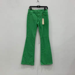 NWT Womens Stacey Green Denim Medium Wash Pockets Flared Jeans Size 27