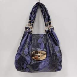 Charming Charlie Purple And Black Faux Snakeskin With Striped Lining Handbag