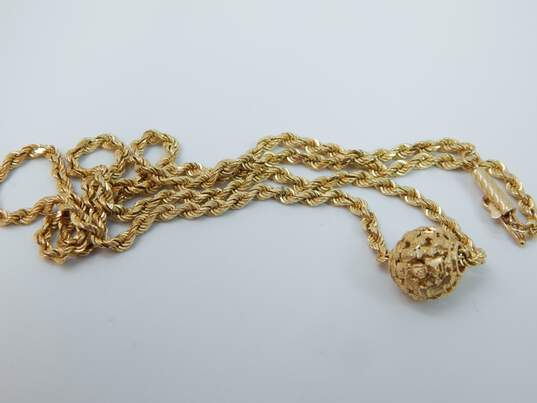 14K Yellow Gold Cut Out Ball Pendant On Rope Chain Necklace 9.6g image number 8