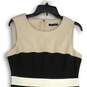 Womens Beige White Black Striped Sleeveless Back-Zip Sheath Dress Size 8 image number 3
