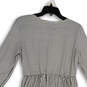 NWT Womens Black White Striped Long Sleeve Elastic Waist A-Line Dress Sz L image number 1