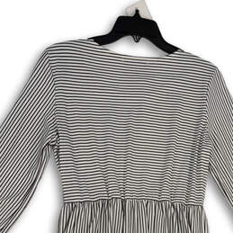 NWT Womens Black White Striped Long Sleeve Elastic Waist A-Line Dress Sz L