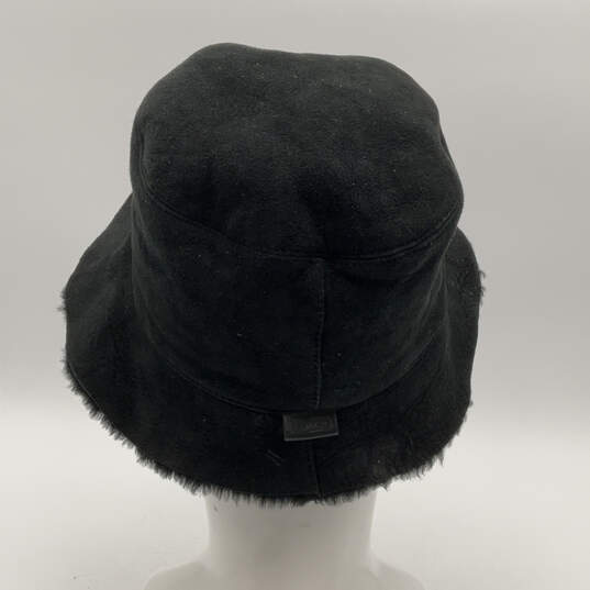 Womens Black Suede Shearling Wide Brim Fuzzy Bucket Hat Size M/L image number 2