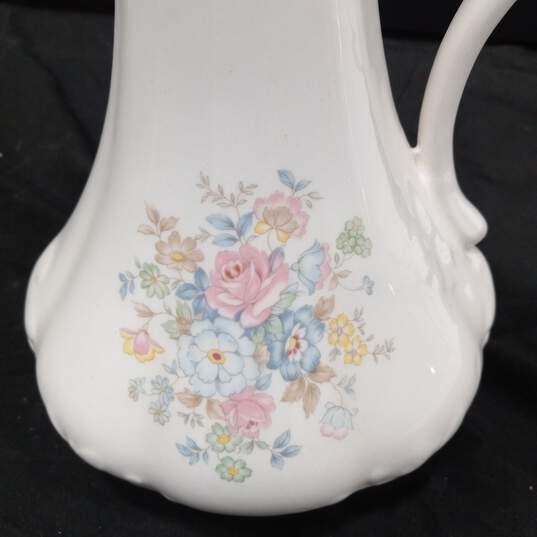 Vintage White Floral Ceramic Pitcher image number 3