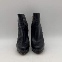 Womens Wyatt Black Gold Leather Side Zip Stiletto Heels Ankle Booties Size 9.5