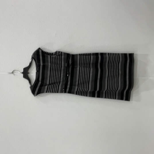 Womens Black Gray Striped Belted Boat Neck Back Zip Sheath Dress Size 10 image number 2