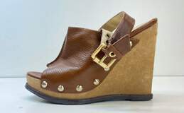 Michael Kors Brown Leather Slingback Studded Wedge Heels Shoes Size 6 M alternative image