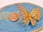 Vintage 925 Vermeil Pink & Blue Enamel Filigree Butterfly Brooch 9.3g image number 5