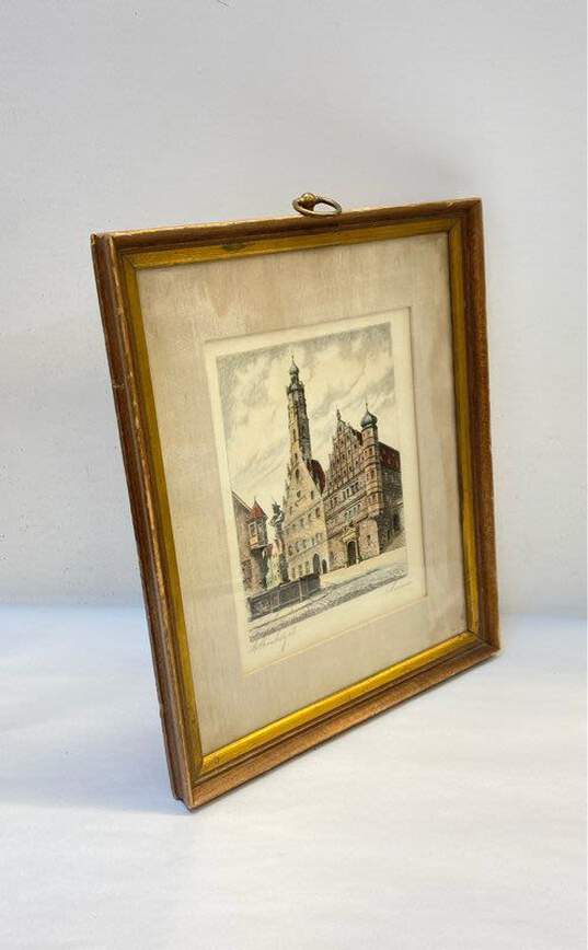 Color Etching Rothenberg O.T. Germany Signed Architectural Vintage Etching image number 2