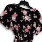 NWT Womens Black Pink Floral Short Sleeve Surplice Neck Blouse Top Size 1 image number 4