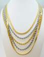 Vintage Goldette New York Goldtone & Silvertone Textured Curb & Twisted Rope Multi Chains Layered Statement Necklace 134.9g image number 1