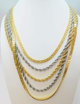 Vintage Goldette New York Goldtone & Silvertone Textured Curb & Twisted Rope Multi Chains Layered Statement Necklace 134.9g