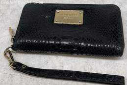 Michael Kors Womens Black Embossed Leather Credit Card Slots Wristlet Wallet