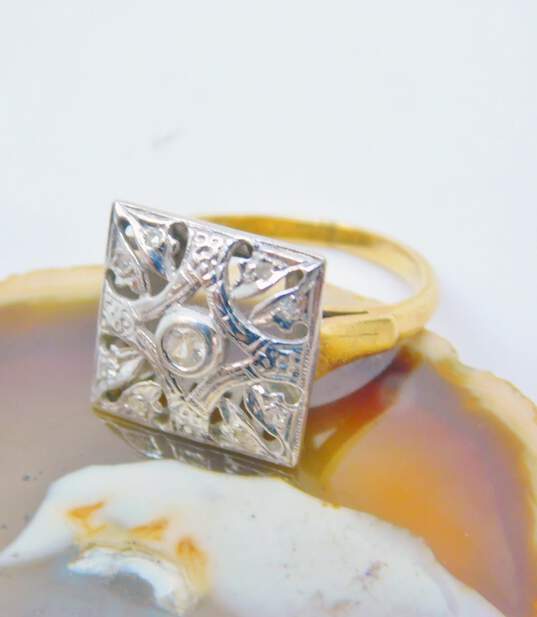 Art Deco 14K Yellow Gold 0.10 CTTW Diamond Ring 3.5g image number 2