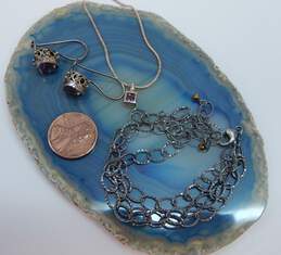Artisan 925 CZ Pendant Necklace Amethyst Granule Drop Earrings & Chains Bracelet alternative image
