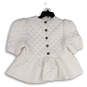 NWT Womens White Quilted Back Button Baby Doll Blouse Top Size Large image number 1