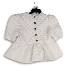 NWT Womens White Quilted Back Button Baby Doll Blouse Top Size Large