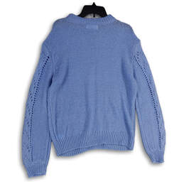 NWT Womens Blue Crew Neck Long Sleeve Pointelle Pullover Sweater Size XL alternative image