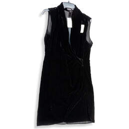 NWT Womens Black Velvet Sleeveless Surplice Neck Sheath Dress Size 14