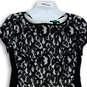 Womens Black Floral Lace Cap Sleeve Round Neck Short Sheath Dress Size 10 image number 3