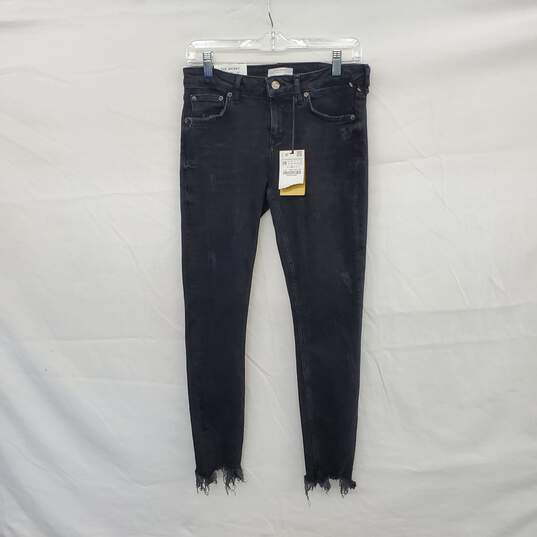 Zara Rostov Black Black Distressed Raw Hem Skinny Jeans WM Size 6 NWT image number 1