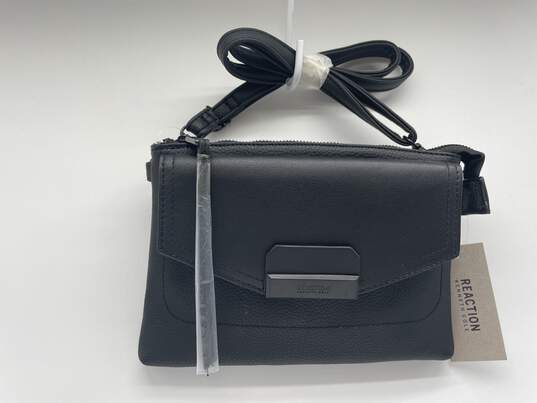 Womens Black Leather Inner Pocket Adjustable Shoulder Strap Crossbody Bag image number 2