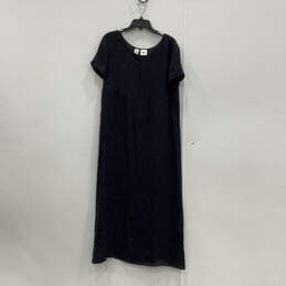 Womens Blue Short Sleeve Regular Fit Button Front A-Line Dress Size 12