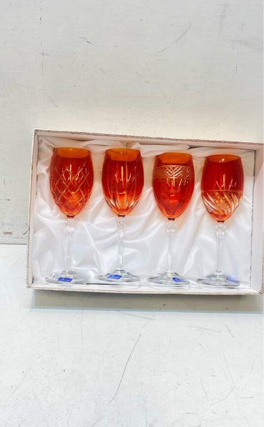 Cristal Design Amber Color Wine Classes 4 Pc Set Made in Italy image number 4