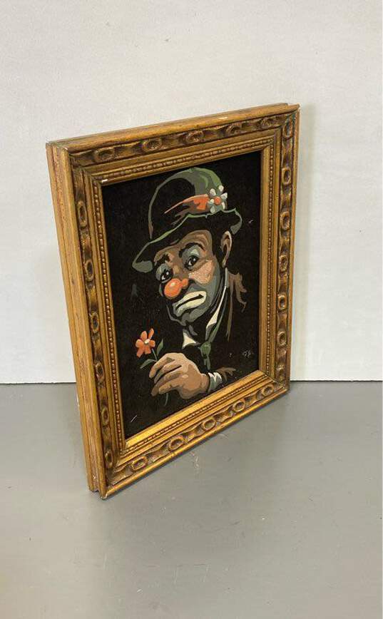 Sad Clown with Flower Screen Print on Velvet Oil on canvas by F.Z. Signed 1967 image number 2