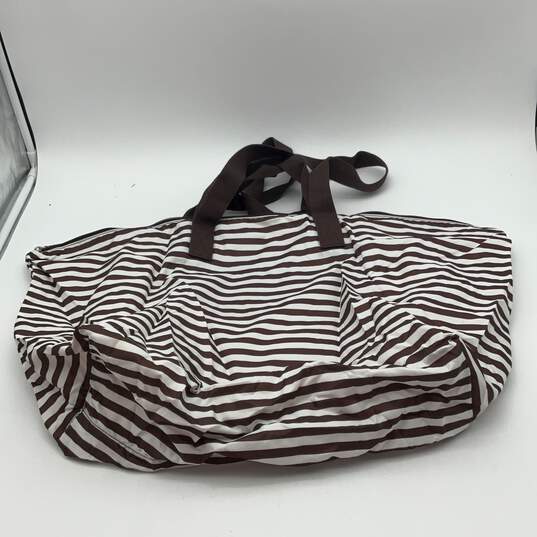 Womens Brown White Striped Double Handle Tote Bag w/ Collapsible Bag image number 3