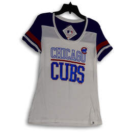 NWT Womens Blue White Chicago Cubs Short Sleeve Pullover T-Shirt Size M