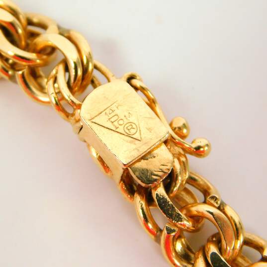 14K Yellow Gold Etched & Smooth Fancy Double Curb Chunky Chain Bracelet 27.3g image number 3