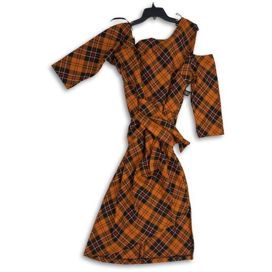 New York & Company Womens Orange Black Plaid Belted A-Line Dress Size 14 image number 1