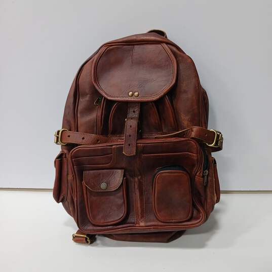 Brown Genuine Leather Backpack image number 1