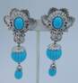 Vintage Barrera for Avon Blue & Silver Tone Clip-On Drop Dangle Earrings 40.9g image number 2