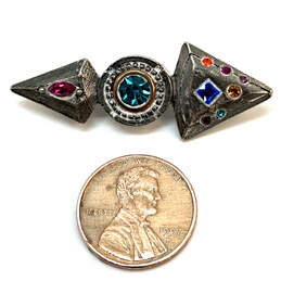 Designer Patricia Locke Silver-Tone Multicolor Crystal Cut Stone Brooch Pin alternative image