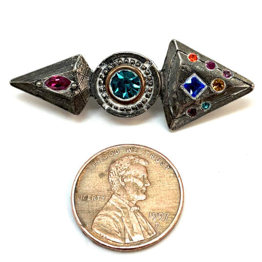 Designer Patricia Locke Silver-Tone Multicolor Crystal Cut Stone Brooch Pin image number 2