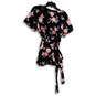NWT Womens Black Pink Floral Short Sleeve Surplice Neck Blouse Top Size 1 image number 2