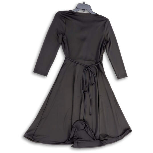 NWT Womens Black Pleated Long Sleeve V-Neck Tie Waist Wrap Dress Size XS image number 2
