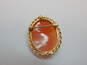 Vintage 14K Gold Carved Cameo Woman Twisted Oval Pendant Brooch 6.3g image number 4
