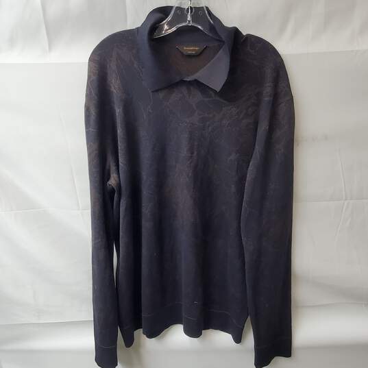 Ermenegildo Zegna Silk & Cashmere Dark Brown Pullover Collared Sweater image number 1
