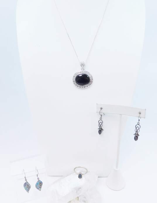 Artisan Sterling Silver Onyx Labradorite Garnet Abalone Jewelry 17.1g image number 1