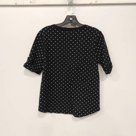 Women's Polka Dot Roll Tab Sleeve Blouse Sz PM image number 2