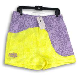 NWT Nike Womens Purple Yellow Elastic Waist Pull-On Athletic Shorts Size Large
