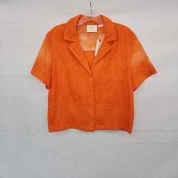 Maeve Orange Floral Open Shoulder Knit Button Up Top WM Size L NWT